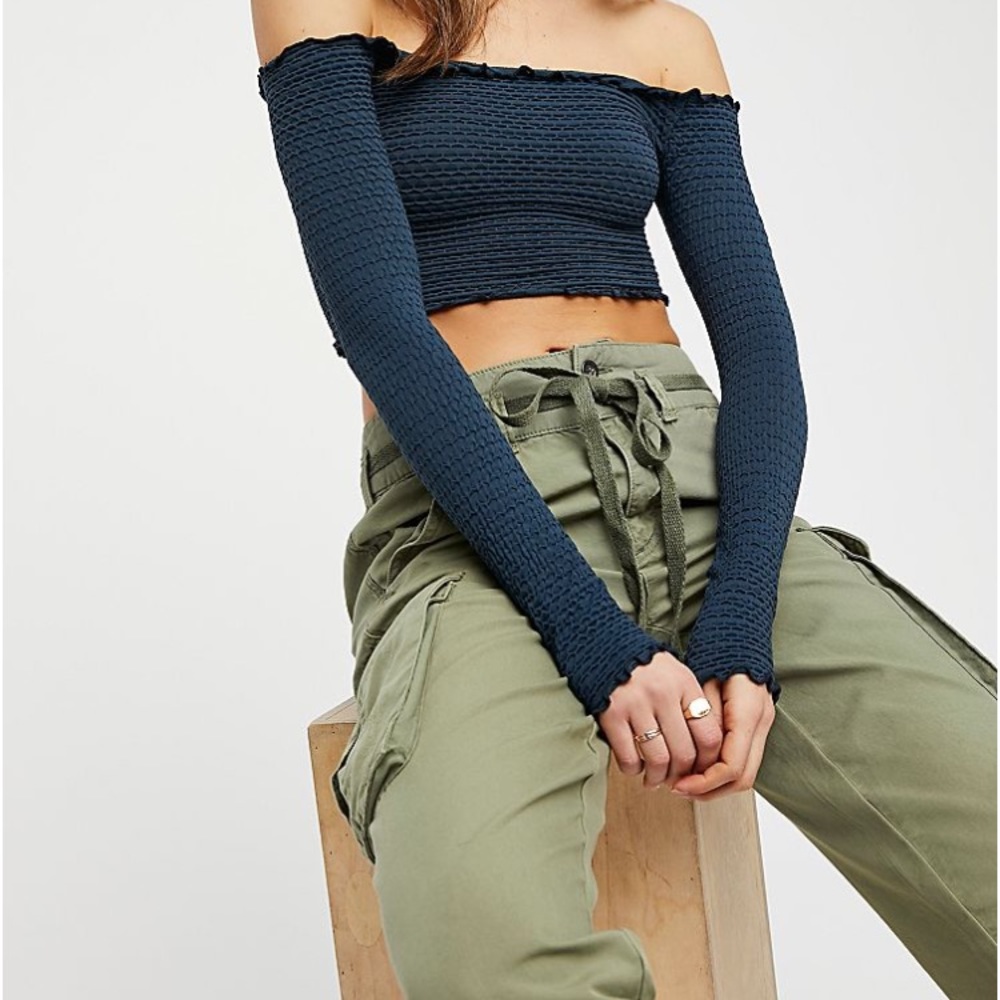 Free People Textured Long Sleeve Crop